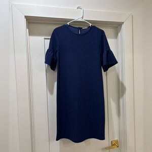 Chic Navy Blue Ruffle Sleeve Mini Dress